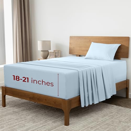Image of Mellanni Extra Deep Twin Sheets - 3 PC Iconic Collection Bedding | Hotel Luxury, Ultra Soft, Cooling Bed Sheets - Wrinkle, Fade, Stain Resistant (Twin, Aqua)