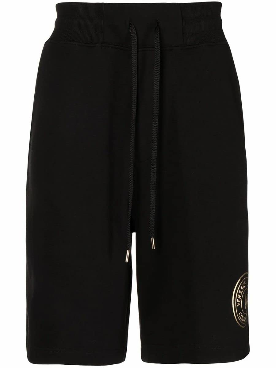 VersaceCotton V-Emblem Foil Logo Black Shorts