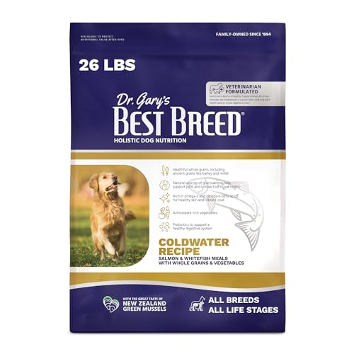 Dr. Garys Best Breed Coldwater Recipe Salmon & Whitefish Dry Dog Food Veterinarian-Formulated Hypoallergenic for Sensitive Skin & Stomach (26 lb Bag)