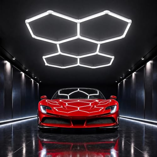 Hexagon Garage Lights - 3 Level Dimmable Hexagon Lights, Upgraded Brightness LED 192W ,6500K 25650LM Honeycomb light for Shop, Garage, Car Detailing,Workshop, Basement,Gym, Barber - image 1