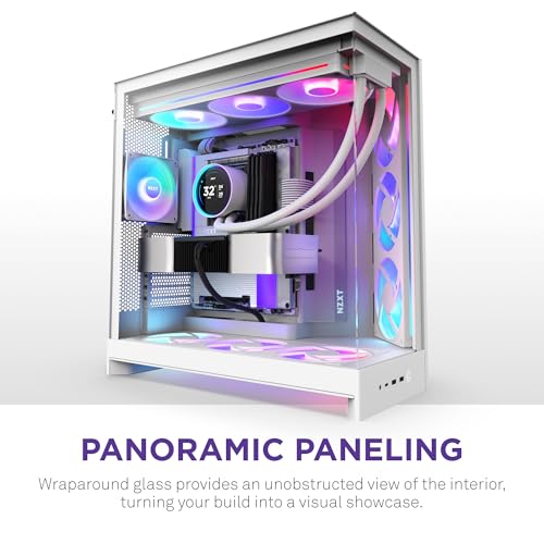 Image of NZXT H9 Flow RGB+ ATX Mid-Tower PC Case, Stainless Steel & Tempered Glass, White