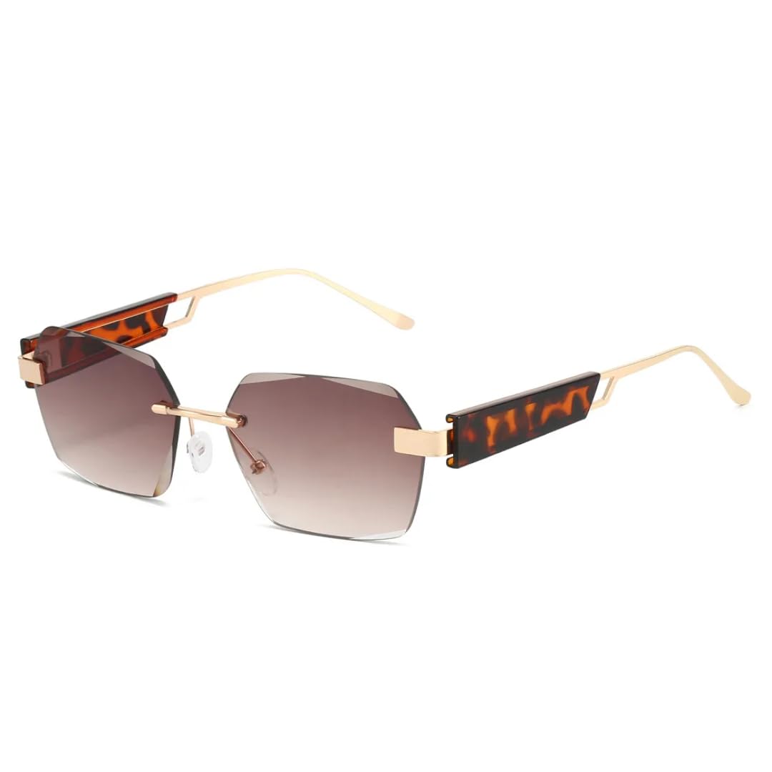 Lunettes de soleil de luxe sans monture branches léopard chic