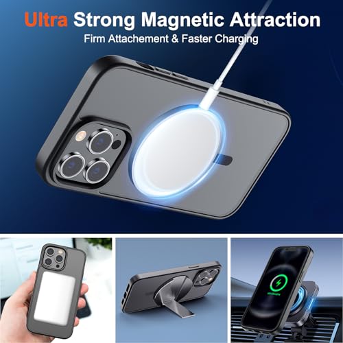 Image of SUPFINE Magnetic for iPhone 12 Pro Max Case (Compatible with MagSafe) (Military Grade Drop Protection) Translucent Matte Shockproof Phone Case,Black