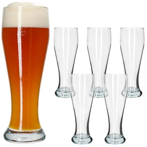 MamboCat Sepp zestaw 6 szklanek do piwa pszenicznego, przezroczyste, 0,5 l, kalibrowane, dla 6 osób, klasyczne kieliszki do piwa białego o smukłym kształcie, do domu, gastronomii, hotelu, restauracji