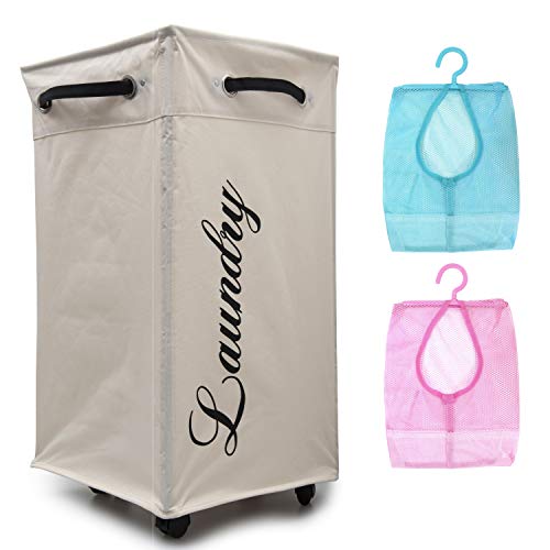 Luxunik - Cesta de lavandería con ruedas, plegable, resistente al agua, con ruedas, con malla adicional