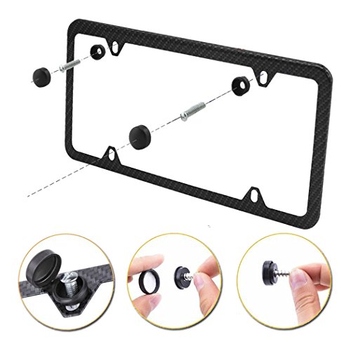 Bggtmo 2 Pack License Plate Frames -Carbon Fiber Style Metal Aluminum License Plate Holders,License Plate Screws (4 Hole Car Tag Frame) #TOP4