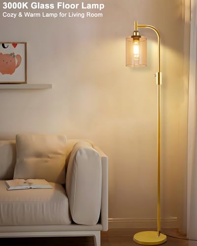 Image of Lightdot 63IN Glass Floor Lamp for Living Room, Dimmable Gold Floor Lamps with Clear Glass Shade, Mid Century Modern Standing Lamps with Bulb Included for Bedroom /Sofa Beside /Corner Decor-Gold