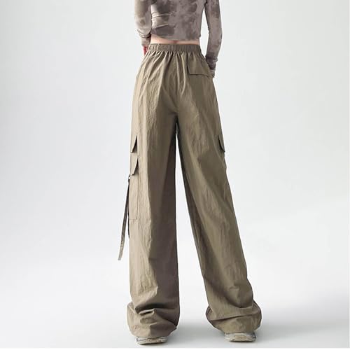 Parachute Pants for Women Wide Leg Cargo Pants Y2K Streetwear Casual Elastic Waist Hiking Trousers with Pockets4