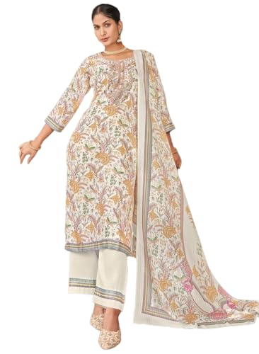 Image of Bitra Women's Cotton Satin Unstitched Salwar Suit Dress Material with Floral Print & Dupatta for Women | Salwar Kameez Fabric Set