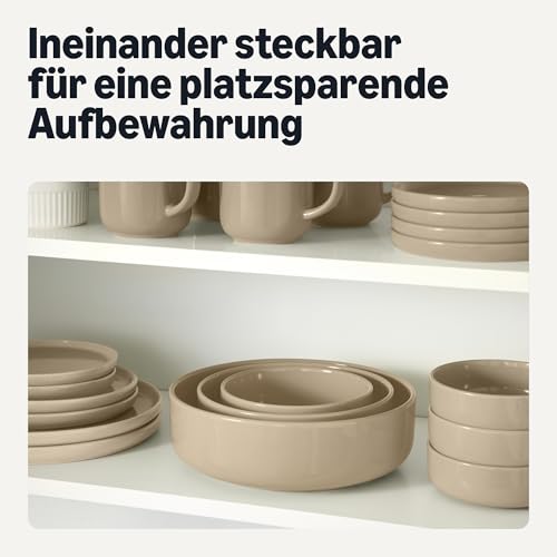 Amazon Basics Glasierte Steinzeug-Servierschalen, 3-Teiliges Set, Spülmaschinenfest, Leinengrau