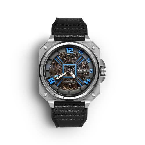 HNATUY Men's Watch Automatic Mechanical Watches Stainless Steel Case Watches Genuine Leather Band Mechanical Watches 5Bar Waterproof for Men Wristwatches