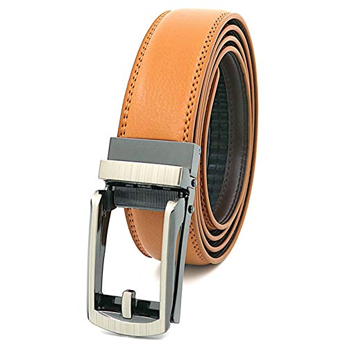 Soulitem - Cinturón de carraca de Piel, sin Agujeros, Multiusos, para Hombre, Mujer, Negocios, Uso Diario, Ropa, Accesorios, marrón, 120 cm