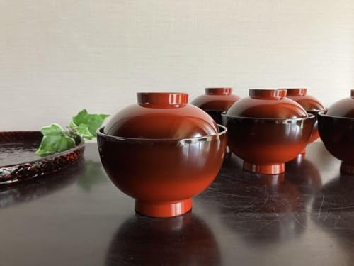 北市漆器店 溜渕金雑煮椀揃(5) KT2037 クーポン配布中 11&frasl;4 20時〜 送料無料 雑煮椀 蓋付き 5