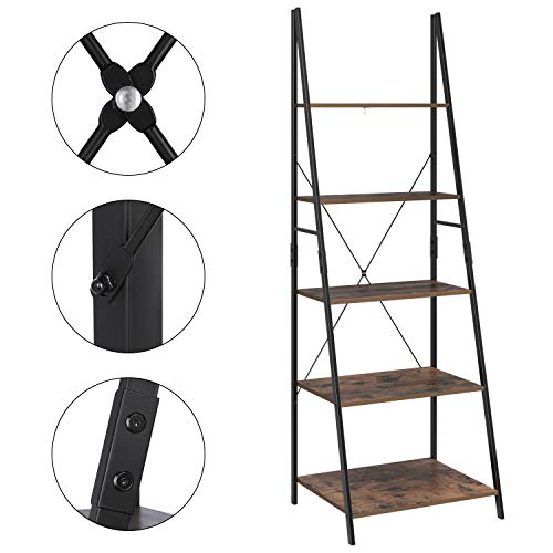 HOMFA Ladder Shelf, 5 Tier Vintage Bookcase, Multifunctional Bookshelf Plant Flower Stand Storage Rack Shelves, Wood Look Accent Metal Frame Modern Furniture Home Office