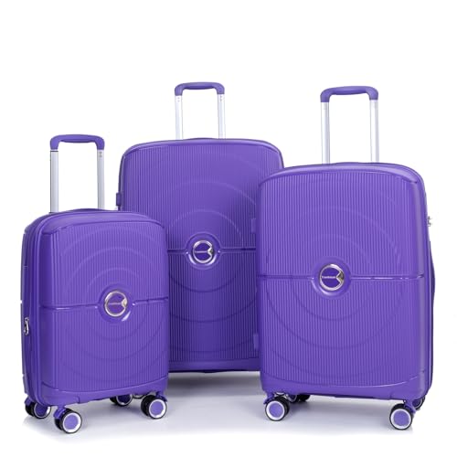 Luggage Sets 3 Piece, Expandable Hardshell Suitcase Double Spinner Wheels PP Luggage Sets Lightweight Durable Suitcase with TSA Lock Carry On Travel Luggage (20/24/28), Purple