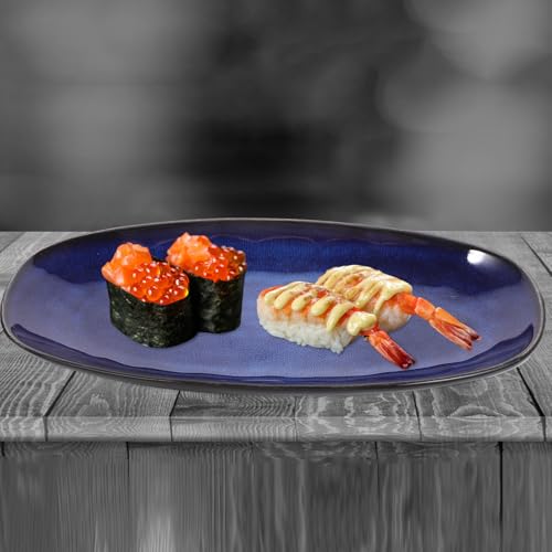 Plato pequeño rectangular azul de cerámica miniatura 7