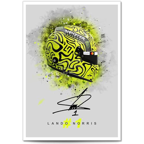 Lando Norris Affiche encadrée avec autographe de casque de la légende de F1 (affiche A4 uniquement)