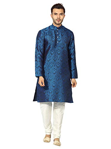 Uri and MacKenzie Men's Silk Blend Kurta & White Churidar Pyjama ...