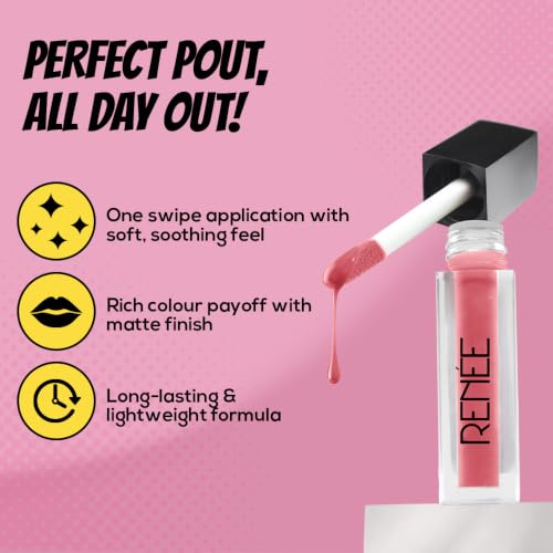Image of RENEE Everyday Quick Stay Liquid Lipstick - Peach Fizz, Matte Long Wear Lip Colour for Women, Lightweight Hydrating Non Drying Formula with Jojoba Oil and Vitamin E, Rich Colour Payoff, 1 ml