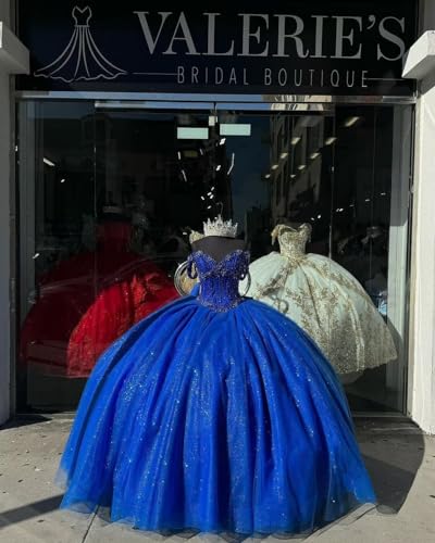 Off Shoulder Beaded Quinceanera Dresses Glitter Tulle Prom Dress Butterfly Appliques Sweet 16 Dresses with Bow4