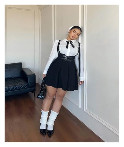 Overall Dress Plus Size Women's High Waisted Solid Colour Peplum Casual Suspender Skirt Elegant Casual Pure Skirt(1XL) Black2