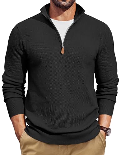 Pull en tricot noir COOFANDY col montant zippé de coupe business premium L