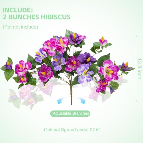INXUGAO Artificial Flowers for Outdoors Indoors,2 Bunches Fake Hibiscus with Realistic UV Resistant Silk Flower Fabric Leaves,Faux Plants Outside for Patio Garden Yard Poch Decor ( image 1