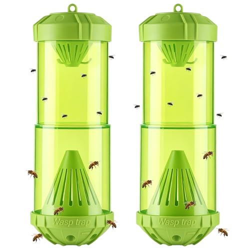Yineaae Wespenfalle 2er Set, Abnehmbar Wiederverwendbar Wasp Bee Trap Outdoor Hanging, Hornetenfalle Obstfliegenfalle mit 2 Ködern, Bienenfalle für den Außenbereich, Gegen Biene, Gelbe Jacke, Hornisse