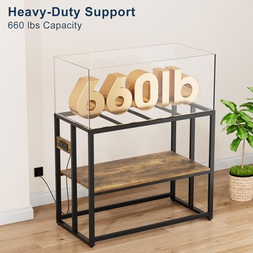 Image of Urban Deco 40 Gallon Fish Tank Stand with Power Outlets, 660LBS Capacity Aquarium Stand, Metal Fish Tank Stand Dual-Layer Design Terrarium Stand, Rustic Brown