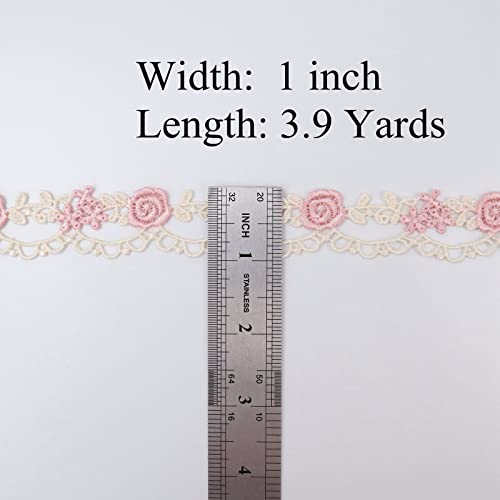Idongcai Flower Ribbon Scallop Edge Trim Sewing Lace Trim 3.9 Yards Floral Applique Embroidered Venice Lace Applique For Dress Embellishment #TOP2