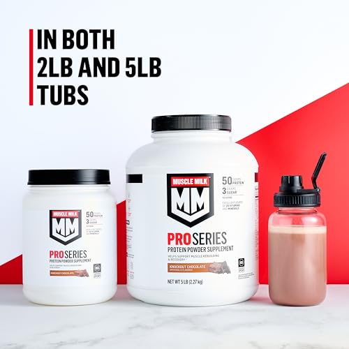 Image of Muscle Milk Pro Series Protein Powder Supplement, Slammin' Strawberry, 2 Pound, 11 Servings, 50g Protein, 3g Sugar, 20 Vitamins & Minerals, NSF Certified for Sport, Packaging May Vary (Pack of 2)