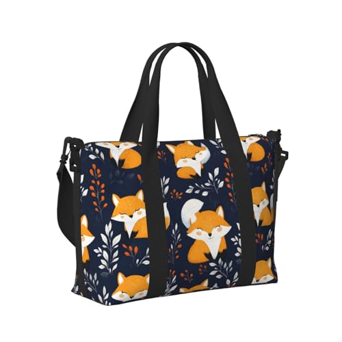 Laptop Tote Bag for Women Work - Smiling Cute Fox Print Weekender Overnight Bags for Women Travel, Gym Duffle Bag for Men, Personal Item Crossbody Travel Bags for Men Carry On
