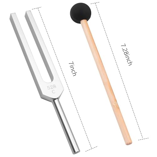 Image of 528 hz Chakra Tuning Fork Healing DNA Repair Brain Body Sound Forks Solfeggio Frequencies 528hz Diapason Medical with Silicone Hammer Cleaning Cloth