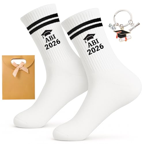 Scinzene Abitur Geschenke Set ABI Socken 2026 Mit Schlüsselanhänger & Geschenktüt Abitur 2026 Geschenke Für Jungen Mädchen Unisex Baumwolle Eu 36-44 Bestandene Prüfung Geschenk Abschluss