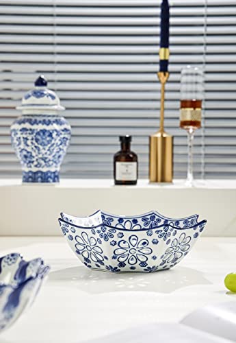 Galouro Blue And White Decorative Bowl, Blue Fruit Bowl, Berry Bowl, Chinoiserie Decor, Blue And White Porcelain Décor, Blue And White Fruit Bowl For Kitchen Counter, Home Decor,Square,10" #TOP5