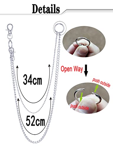 Ofeiyaa 6 Pieces Pants Chains Multi-Layer Butterfly Lock Round Star Snak Heart Jeans Chains Accessory Hip Hop Pocket Punk Goth Wallet Chain Charm Rock Belt Loop Trousers Chain For Women Men Silver #TOP1