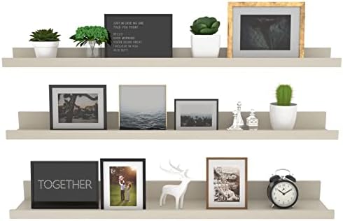 Giftgarden 36 Inch Floating Wall Shelves Creamy White Beige Wood-Grain, Large Picture Ledge Long Wooden Shelfs for Bedroom Living Room Kitchen Bathroom Nursery Office, Set of 3 Different Sizes