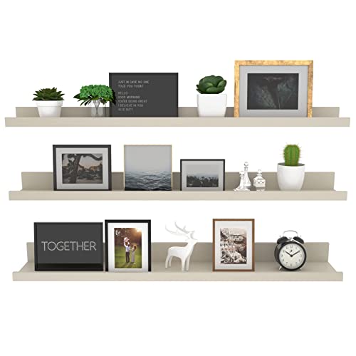 Giftgarden 36 Inch Floating Wall Shelves Creamy White Beige Wood-Grain, Large Picture Ledge Long Wooden Shelfs For Bedroom Living Room Kitchen Bathroom Nursery Office, Set Of 3 Different Sizes #TOP3