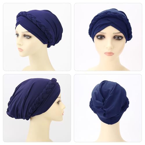 Image of DRESHOW Turban Pre-Tied Twisted Hat Thread African Head Wraps for Black Women Chemo Cancer Cap Braid Hair Cover