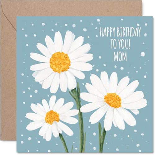 Carte anniversaire maman fleurs marguerites blanc fond bleu
