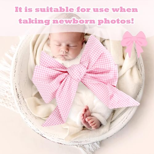 Image of Newborn Swaddle Sash, Soft Cotton Bow Decorative Strap for Swaddles, Adorable Maternity Bow Sash, 70x5.5 Inch, Pink Plaid