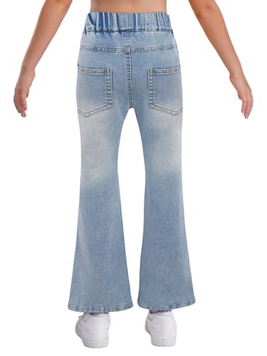 FEESHOW Kids Girls Bowknot Embroidery Flared Jeans Casual Slim Fit Bell Bottom Denim Pants Elastic Waist Trousers2