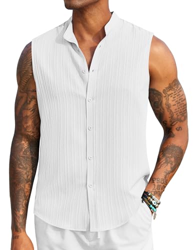 Débardeurs de plage texturés boutonnés chemise été sans manches