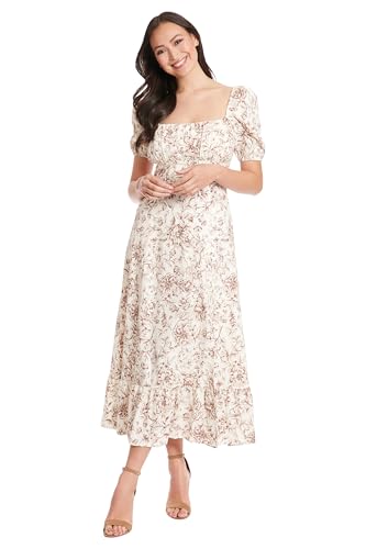Image of London Times Womens Square Neck Smocked Back Linen Blend Flattering Versatile Spring Summer Garden Party