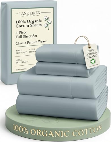 Image of LANE LINEN 100% Organic Cotton Full Sheets Set 4-Piece Pure Percale Soft Bedding Breathable Fits Mattress Upto 15 inch Deep - French Blue