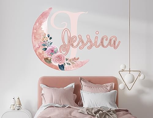Vinilo decorativo personalizado luna y flores para cuarto niña miniatura 2