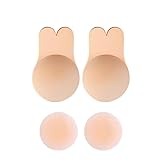 24Ersi Reggiseno adesivo, senza spalline, 2 reggiseno adesivo push up, con 2 cuscinetti per capezzoli in silicone, reggiseno senza spalline, taglie forti, adatto per abiti da sposa, nuovo 1009, beige,