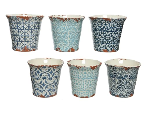 Terracota Maceta en (aspecto envejecido de Kaemingk, dimensiones: 14,5 x 14 cm, color azul