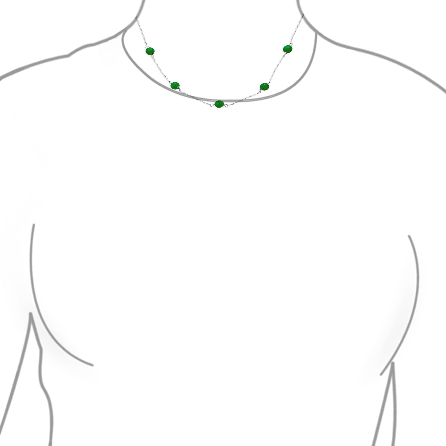 Bling Jewelry Collier Délicat Et Simple En Jade Vert Véritable Avec Chaîne À Perles Rondes Style Tin Cup Pour Femmes En Argent Sterling .925 Longueur De 16 Pouces