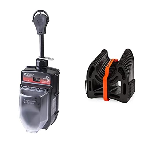 Progressive Industries RV Surge Protector 30 Amp with Electrical Management System, EMS-PT30X & Camco Sidewinder RV Sewer Hose Support | 10 Feet, Black (43031)